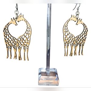 Green Tree Jewelry Giraffe Heart Wood Dangle Earrings Lightweight Hypoallergenic